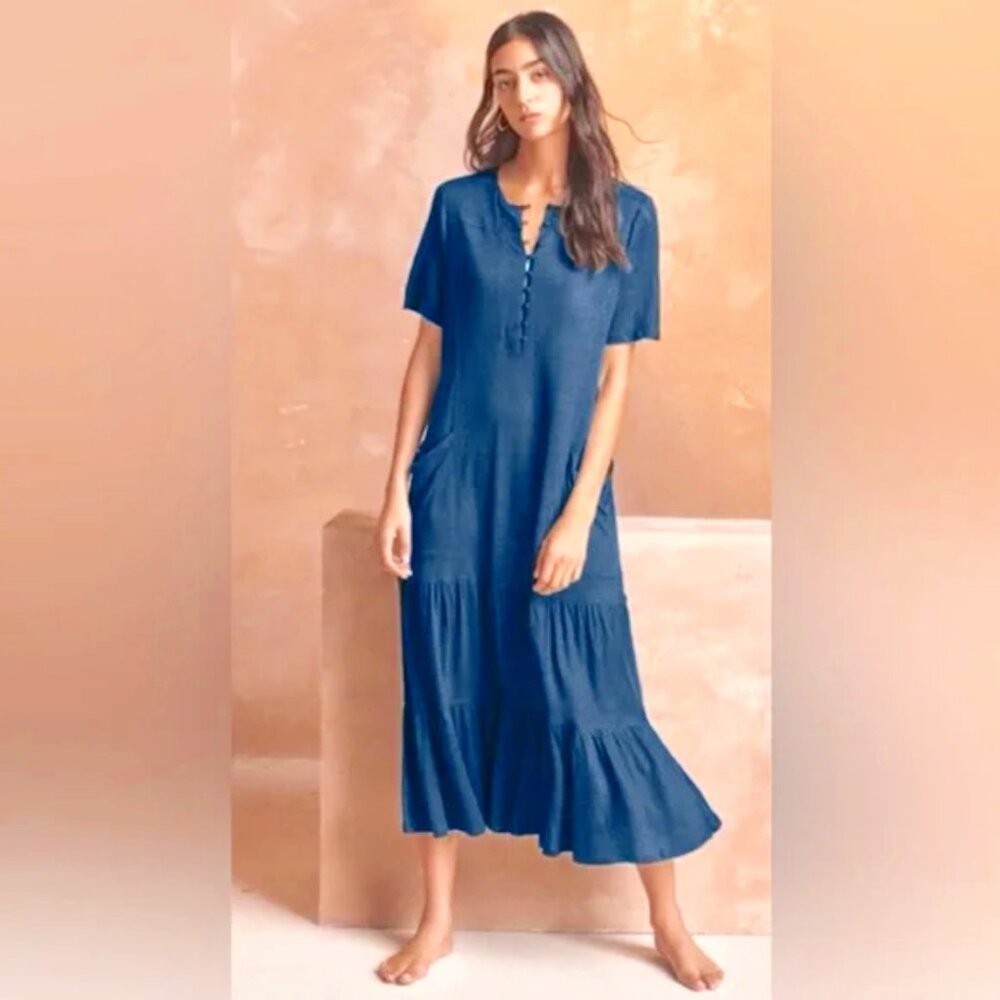 WRAP London 100% Linen Jersey Olive Green Maxi Dress Size 16 Lagenlook